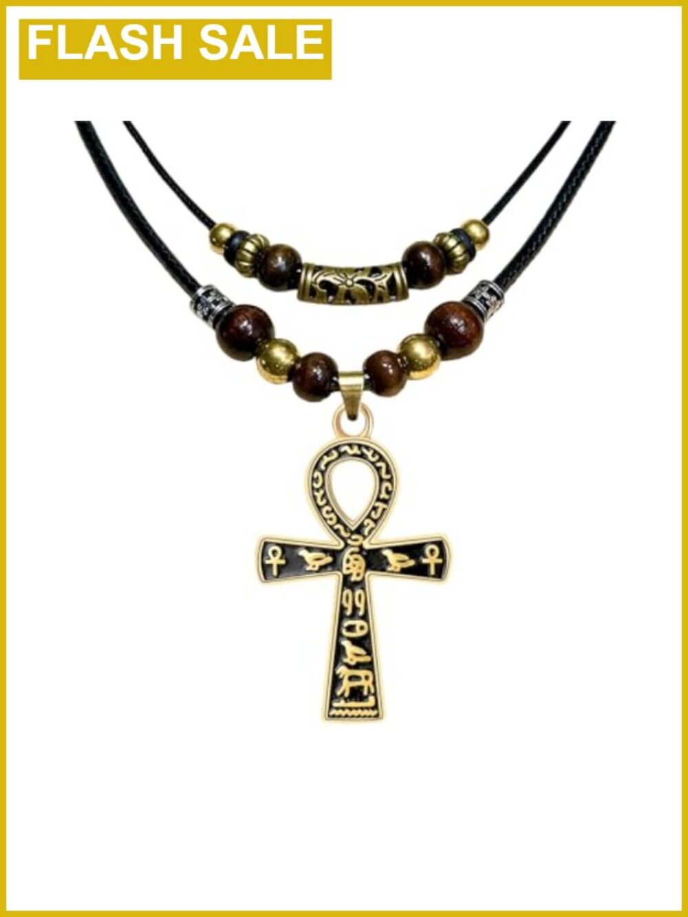 Double Layer Ankh Cross Pendant Necklace Stainless Steel Ancient Egyptian